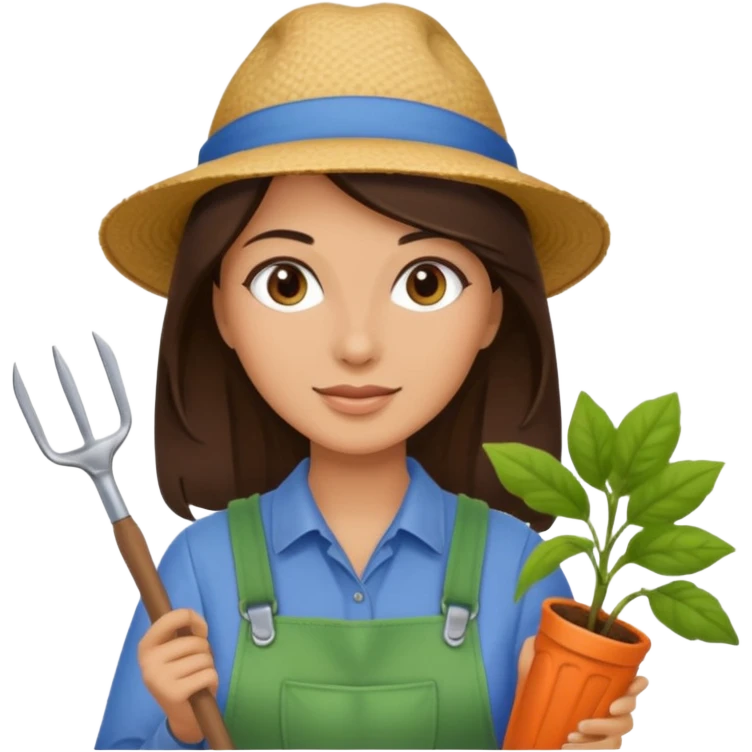 Brunette female gardener holding tools emoji