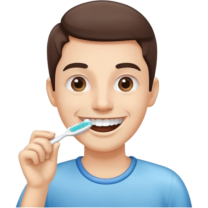 person brushing their teeth, smiling, holding a toothbrush, simple and expressive emoji