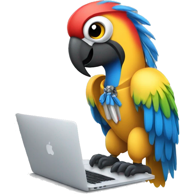 Macaw bot writing in a macbook emoji