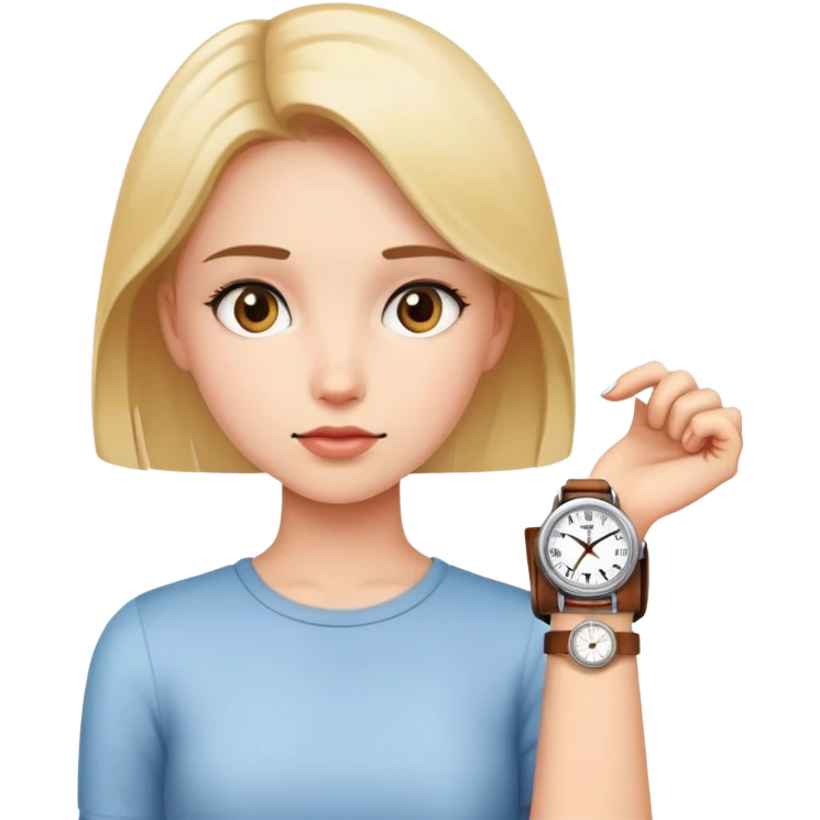 A girl with a watch looking at it emoji