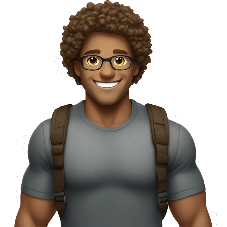 big smile round glassesboy curly hair with biceps emoji