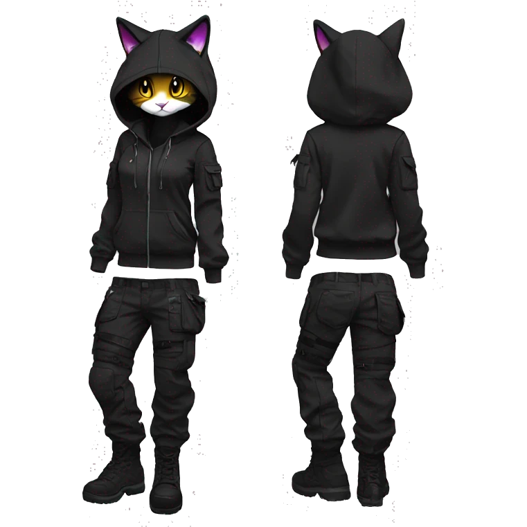 Edgy Anthro cool cute beautiful pretty anime dark cat-Pokémon-fursona techwear cargo pants hoodie emoji