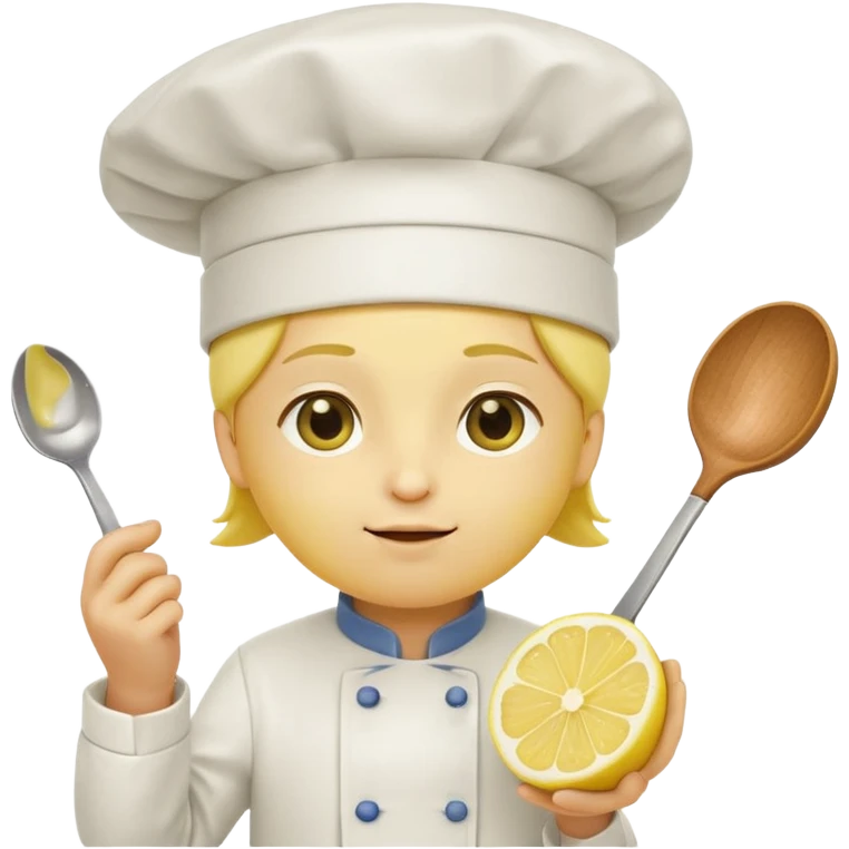A lemon in a chef hat holding a tiny spoon.
































 emoji