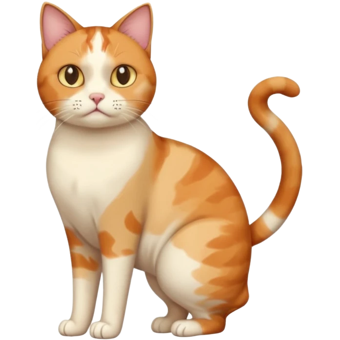 full body calico cat with skinny head and fat body with an anxious face emoji