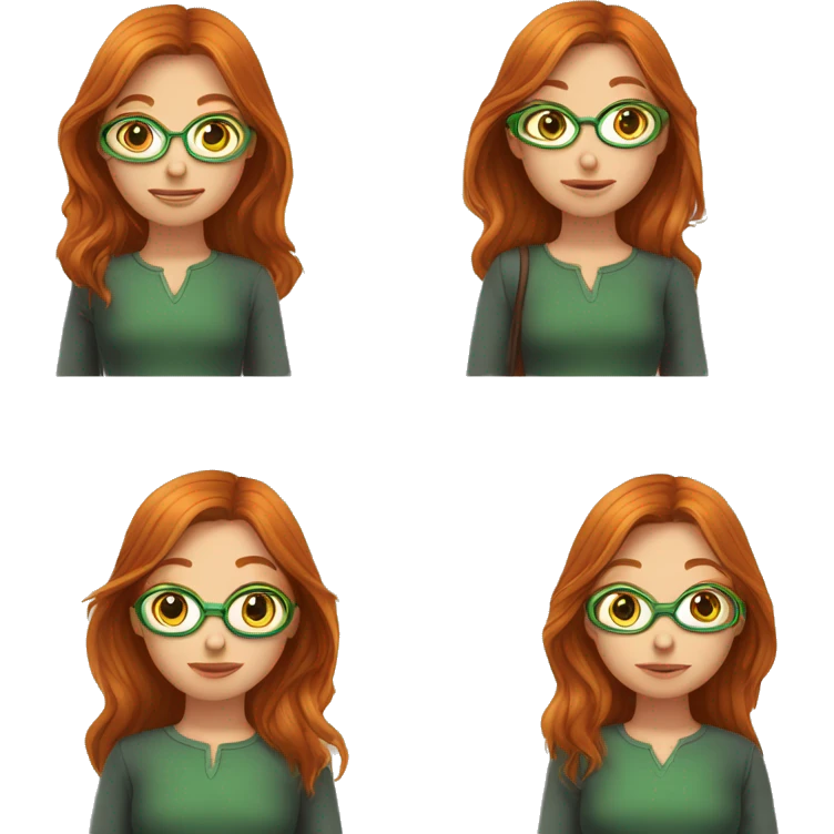 une fille rousse avec les yeux verts lunette cheveux queue cheval emoji
