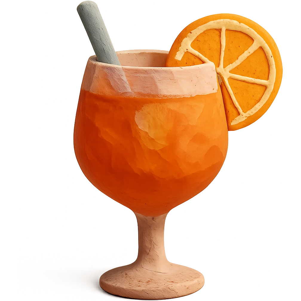 claymation style Aperol Spritz cocktail, pastel colors, visible texture, orange slice emoji