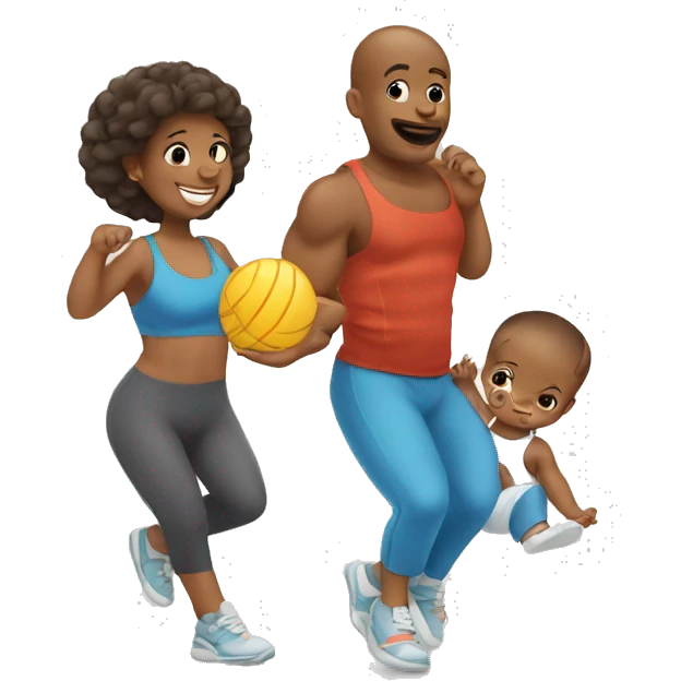 A baby exercising with his parents emoji