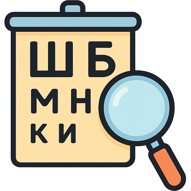 Sivtsev eye chart vector icon with a magnifying glass in front, shadows and highlights, pastel palette emoji