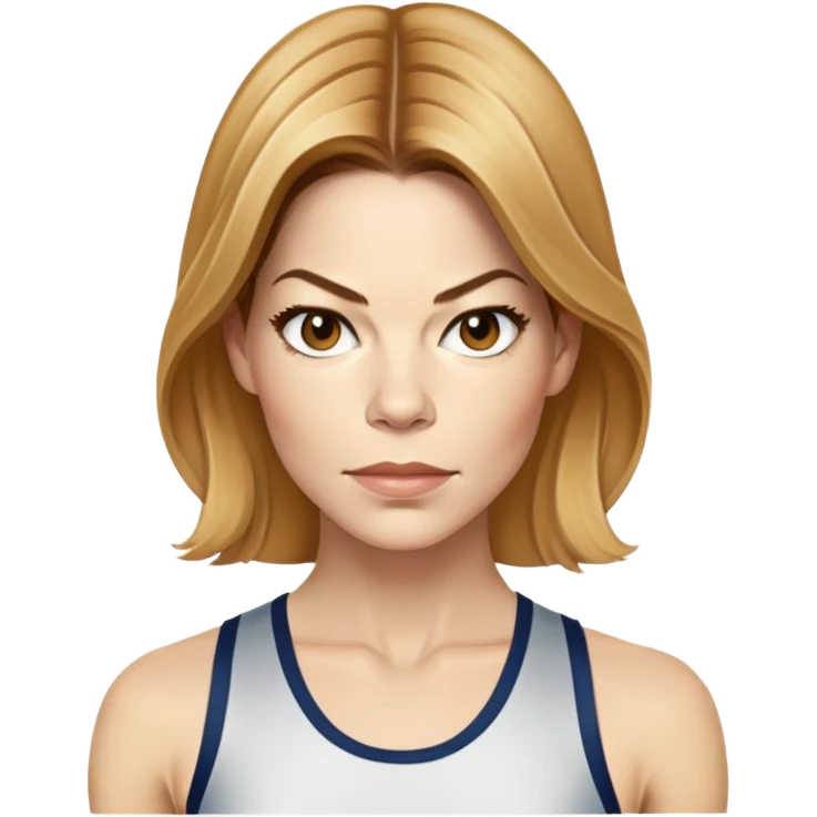 Michelle Monaghan running, female actress with honey blonde hair emoji