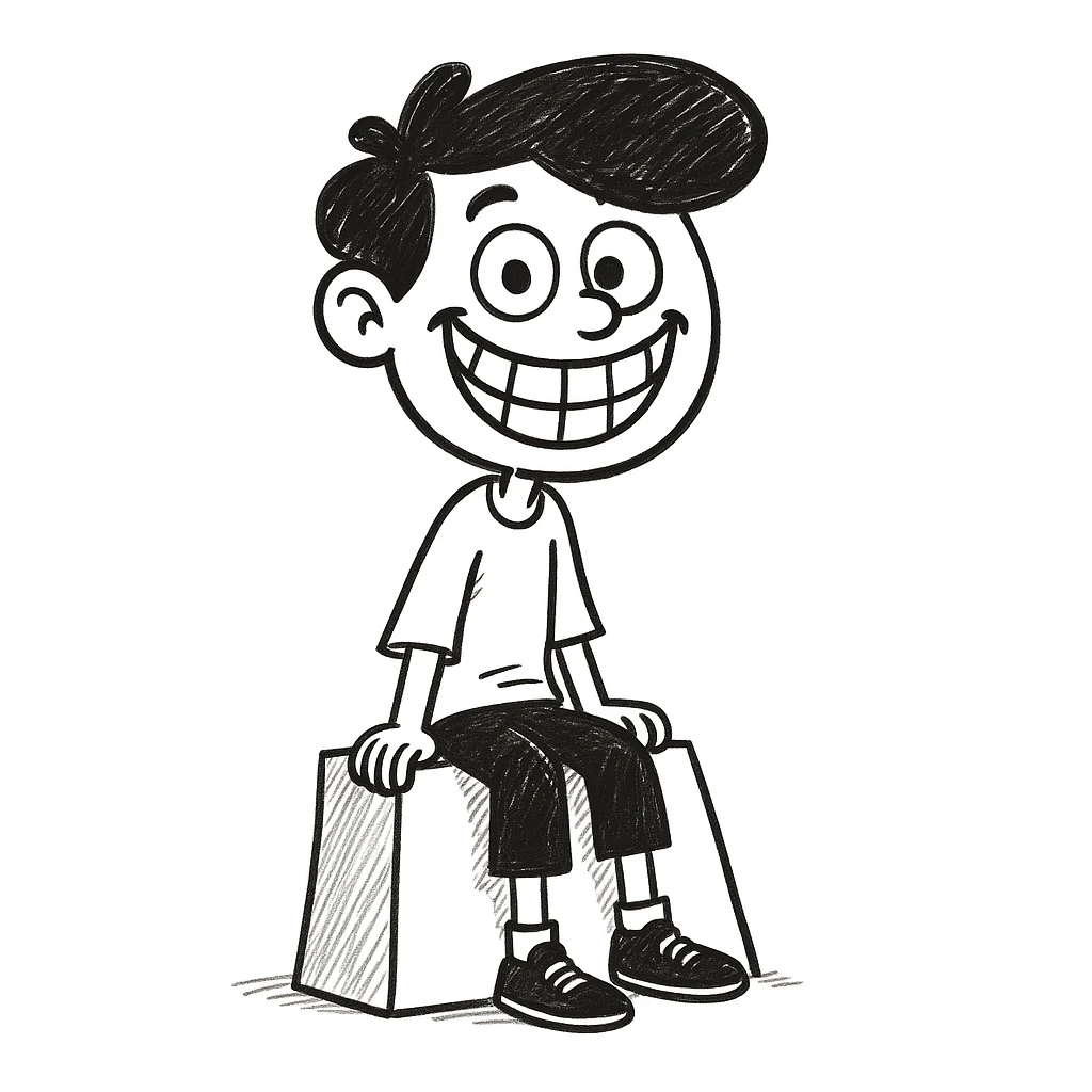 Make the hot boy's smile much wider, keep the hand drawn doodle style. The original style 'doodle' does not support editing, so using general style as fallback with instructions to keep hand drawn doodle style. emoji