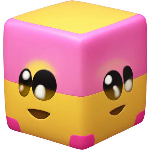 Yellow cube with long black Kirby eyes with pink Kirby feet emoji