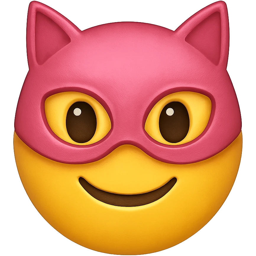 yellow face with pink cat mask emoji, digital illustration emoji