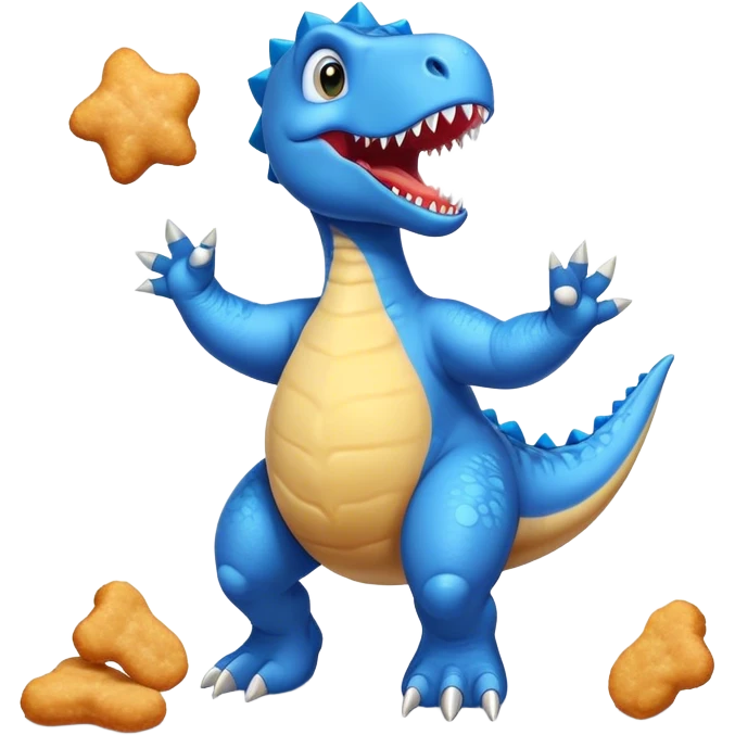 Dancing blue dino with dino nuggies emoji