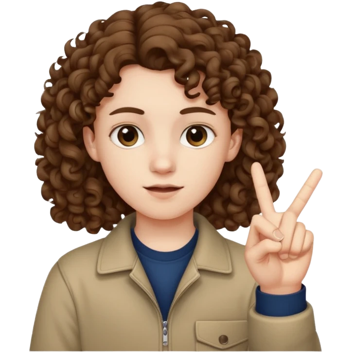 Pale young teenager with curly brown hair giving middle finger emoji