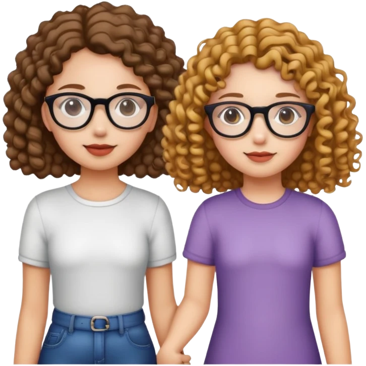 straight hair girl holding hands with curly haired girl glasses emoji
