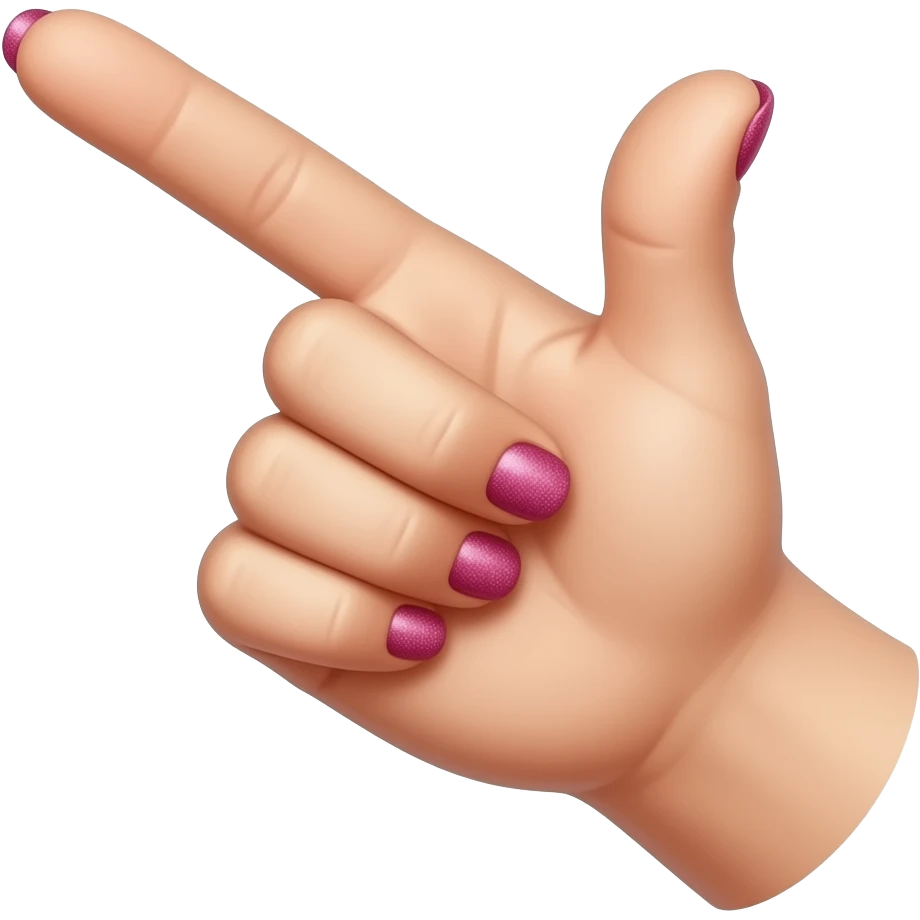 Right hand guns up with index finger and thumb tilt hand  90 degreesupward pointing upward without a gun in the hand and paint nails pink glitter emoji