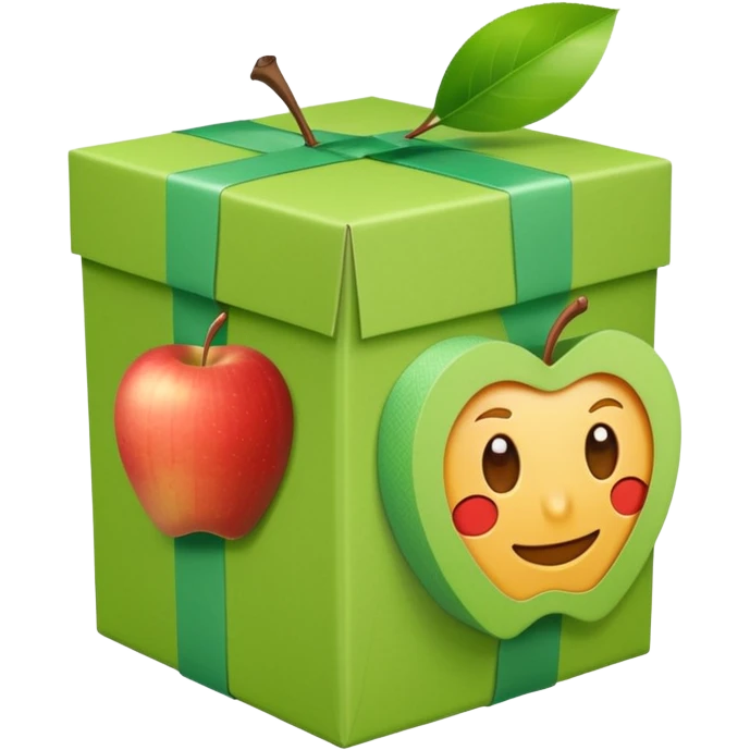 light green shipping box wrapped in tape, with a partially unwrapped corner exposing the box underneath, apple style emoji emoji
