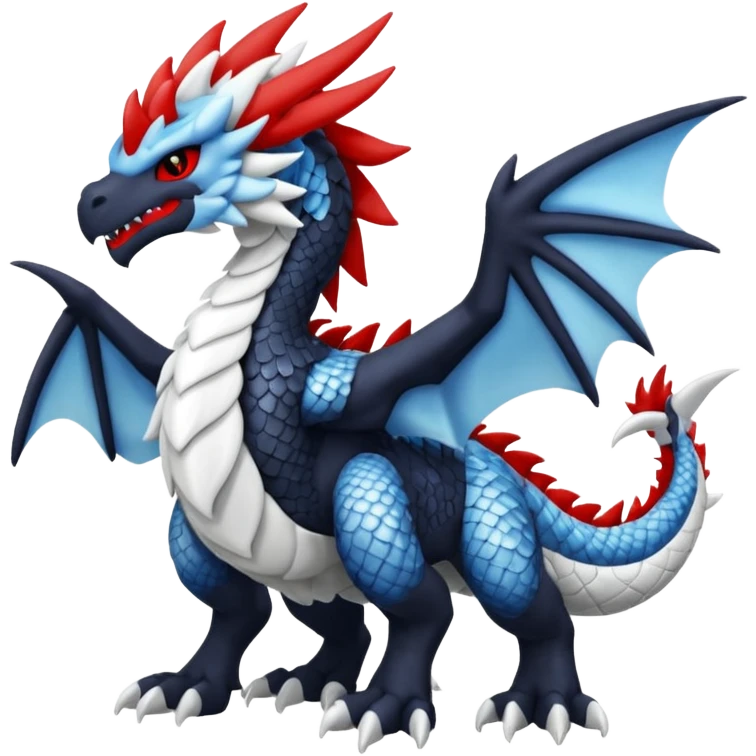 Cute cool furry black and white and red and blue Kyurem-Zekrom-Reshiram-Fakémon-Pokémon-dragon emoji