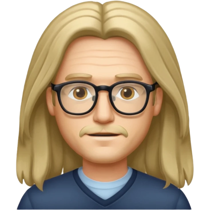 hombre con cabello largo y lentes emoji