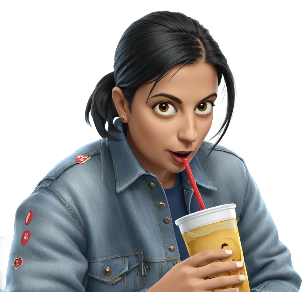 girl in denim jacket sipping emoji