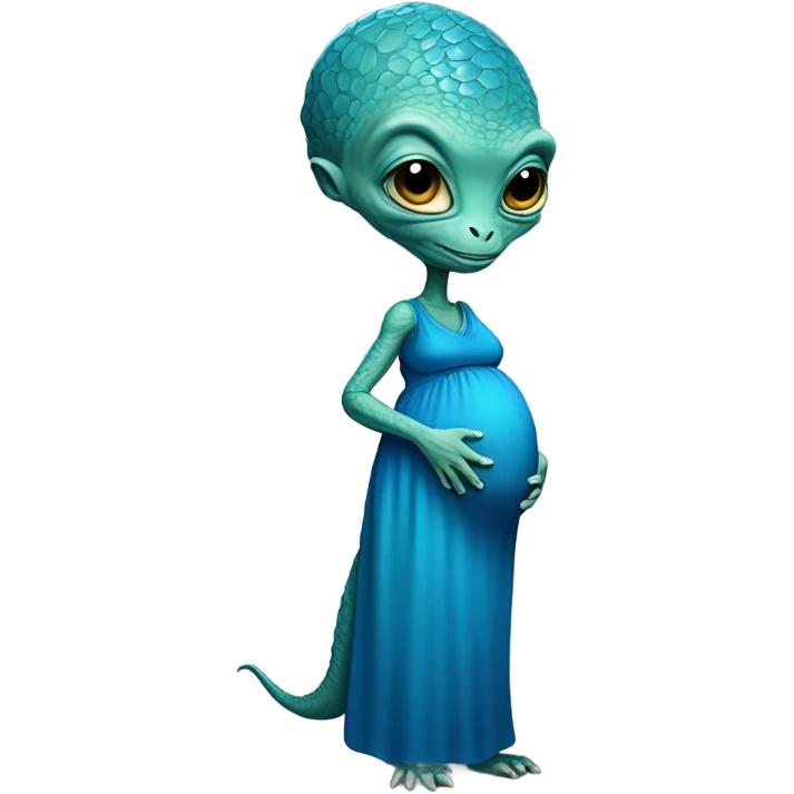 Pregnant Reptilian alien woman, full body in blue dress emoji