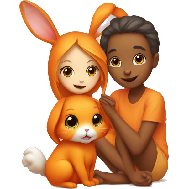 orange rabbit and girl love emoji