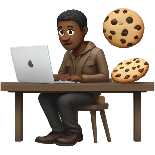 working and eating chocolate chip cookie emoji