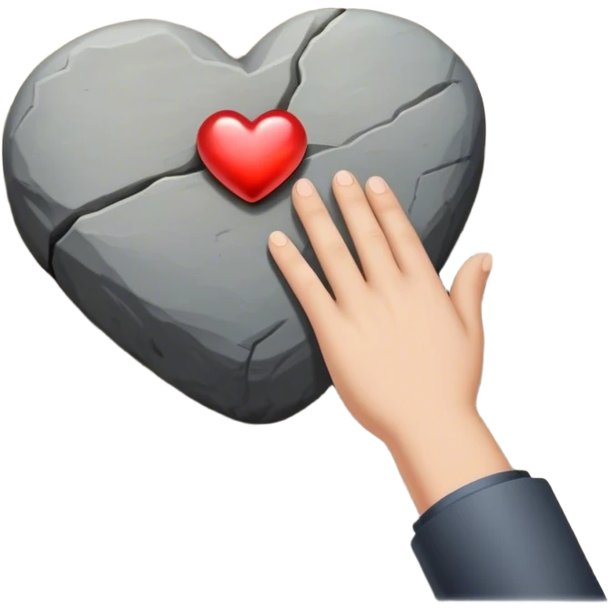 A glowing heart-shaped rock lying on a sidewalk, partially hidden among other stones. A hand is reaching toward it, as if discovering a sign meant just for them. —meaningful signs appearing when you open your mind to them. emoji