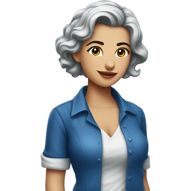 Pessoa morena, com blusa azul, cabelo loiro platinado, sorrindo, fazendo 5 com as duas mãos  emoji