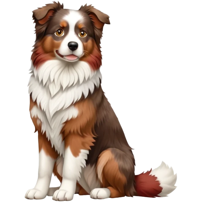 cinematic-[australian shepherd dog]-realistic-full-body-sitting-emoji,-tail-resting-loosely-beside-its-paws,-head-tilted-dramatically,-scruffy-[white faced and red merle]-fur,-simplified-yet-realistic-focused-features,-highly-detailed,-glowing-with-an-almost-sarcastic-glow emoji