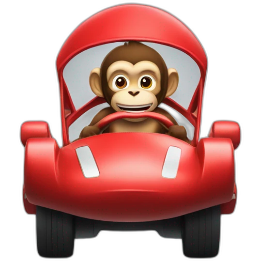Monkey in a F1 red car with a Asian man running after him emoji