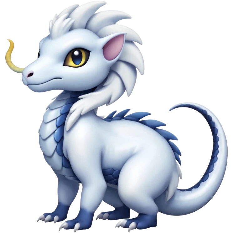 White glossy soft silky furry iridesent Absol-Shinx-Snake-fusion-hybrid, full body emoji