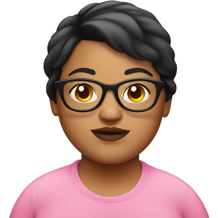 Fat girl with pink glasses black short hair emoji