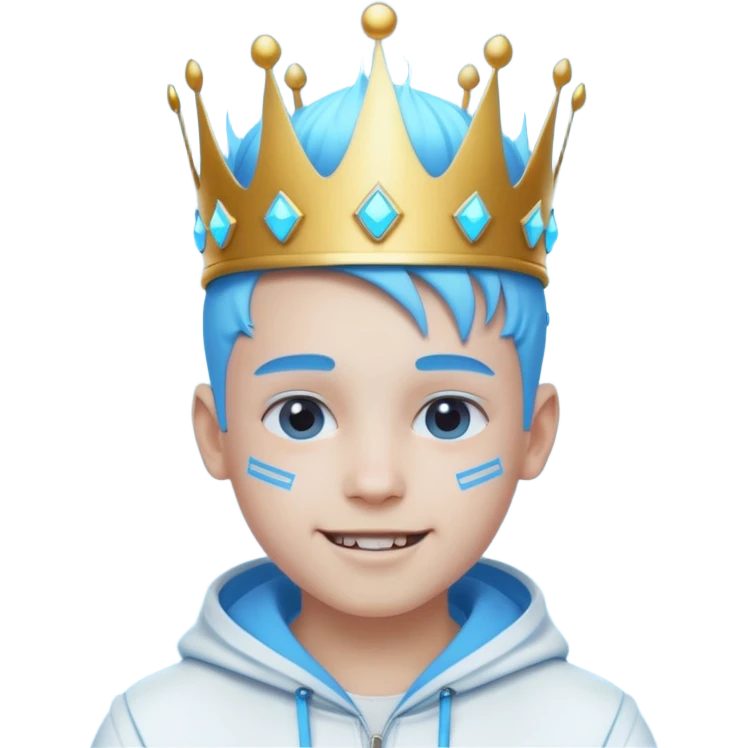 boy neon cyberpunk light blue happy crown white and blue emoji
