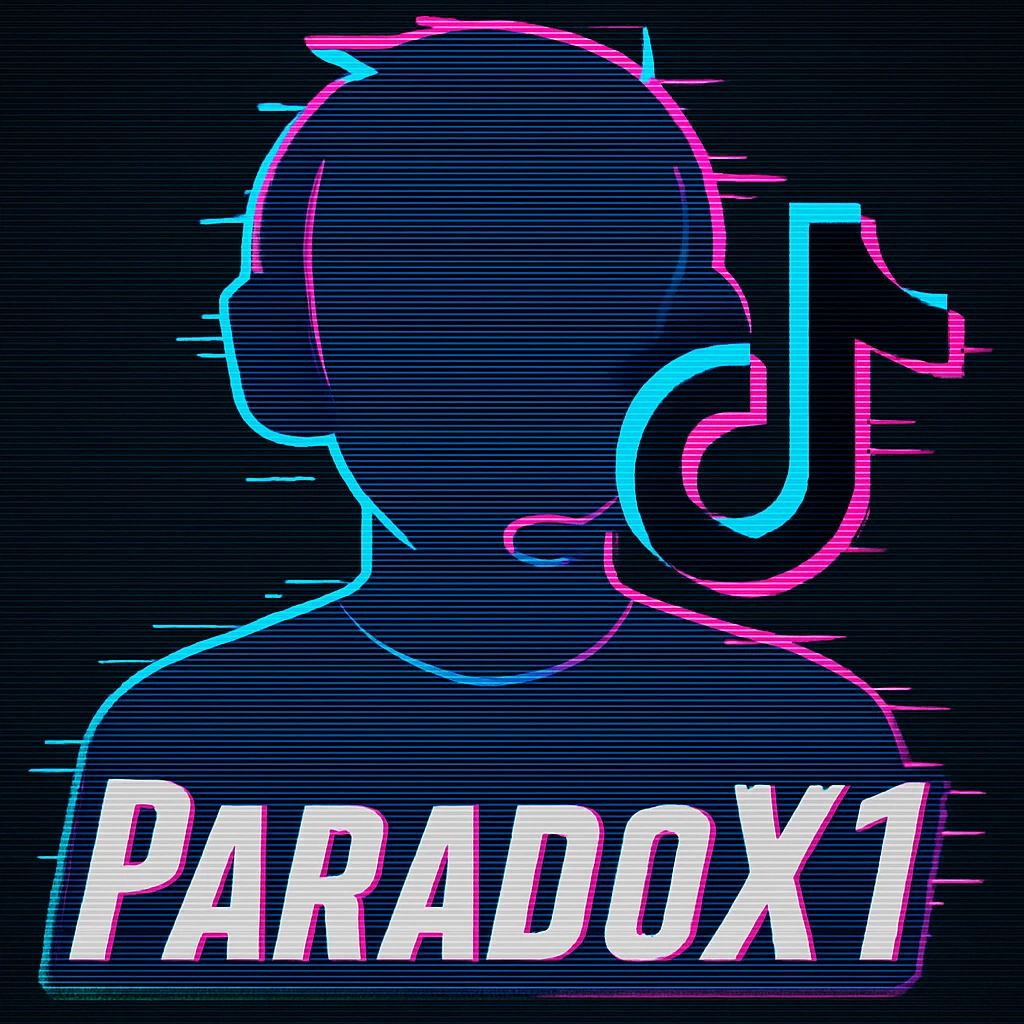Add the TikTok icon to this ParadoX1 profile icon, keeping the glitch effect and modern streamer vibe emoji