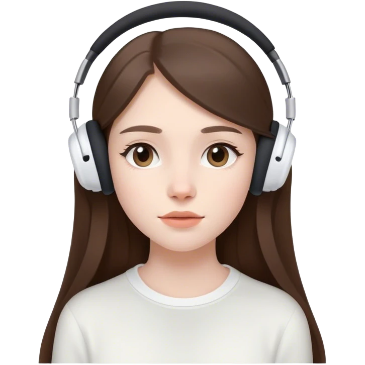  beautiful pale brunette girl with long hair listening to music in airpods emoji