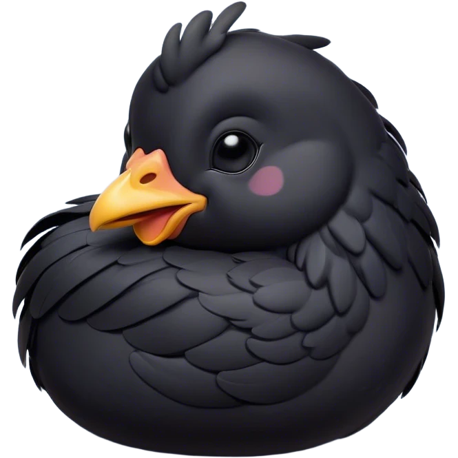 Meme-Worthy Cute Sleeping Black Chicken Portrait Emoji, Head resting peacefully with a contented smile, showcasing a delightfully compact build and a luxuriously soft black plumage, eyes shut in a serene, restful nap, Simplified yet hilariously adorable features, highly detailed, glowing with a soft, drowsy light, high shine, relaxed and utterly lovable, stylized with an air of playful laziness, bright and heartwarming, soft glowing outline, capturing the essence of a comically sleepy chicken, so meme-worthy it feels like it could instantly become the next viral sensation of adorable slumber! emoji