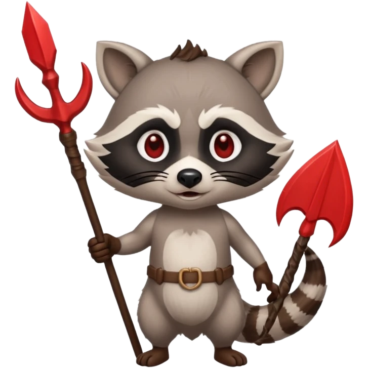 Raccoon with devil horns instead of ears holding a trident emoji