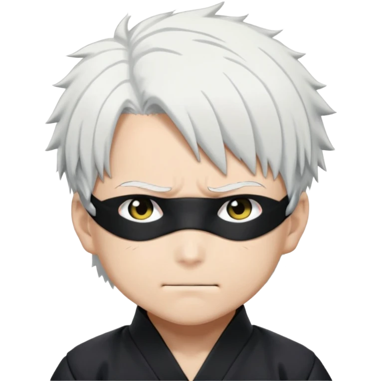Satoru Gojo from Jujutsu Kaisen, white hair, blindfold, confident smirk, chibi face proportions, energetic expression, close-up face emoji