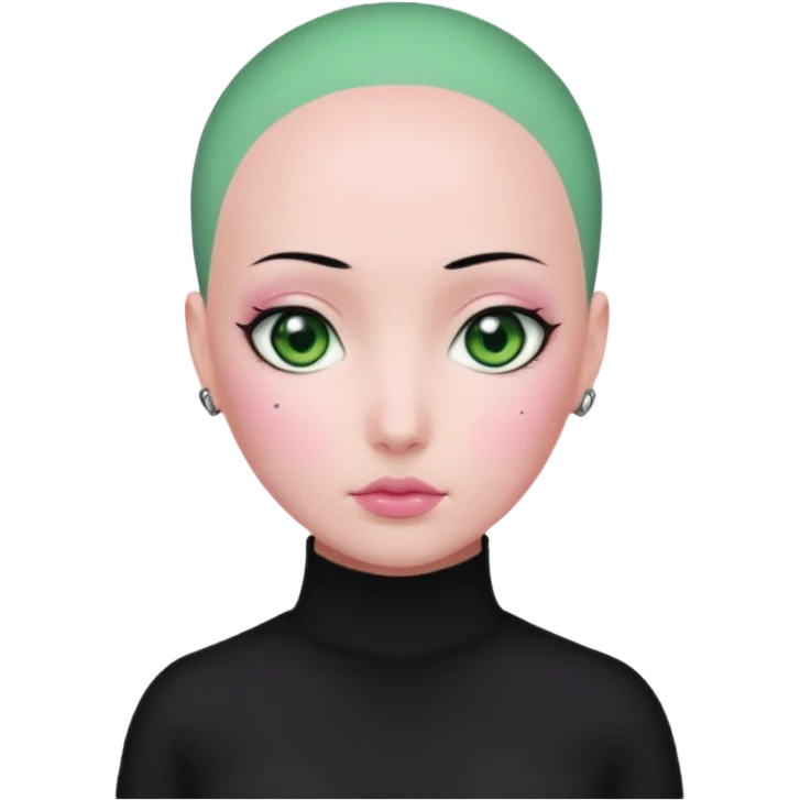 pink green black bald no face girl eyeballs emoji