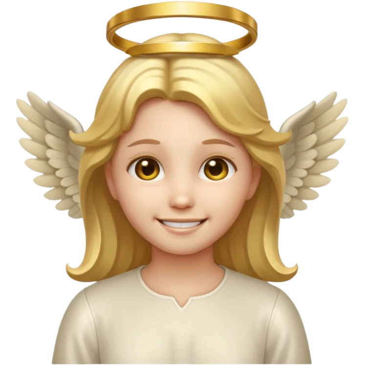 Angel emoji with a creepy realistic smile emoji