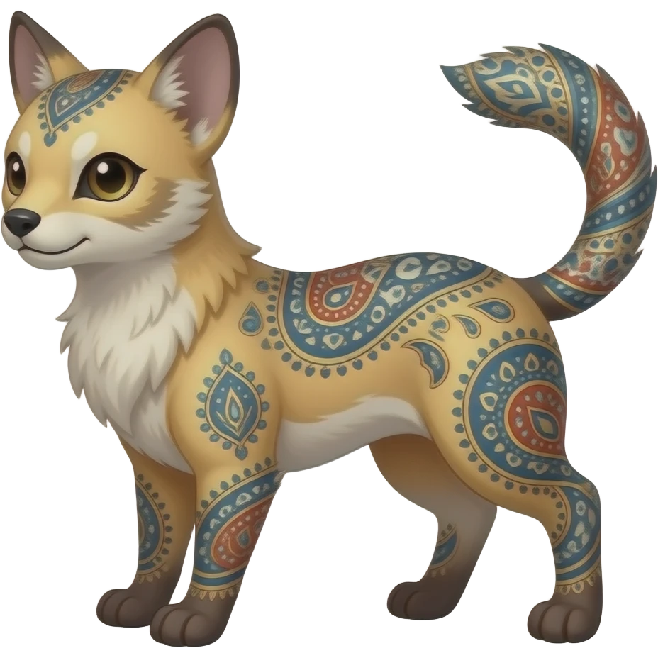 paisley-patterned Short-legged quadrupedal elegant oriental feral painted Absol-Glaceon-Sylveon-animal-Fakémon-fusion-hybrid-creature emoji
