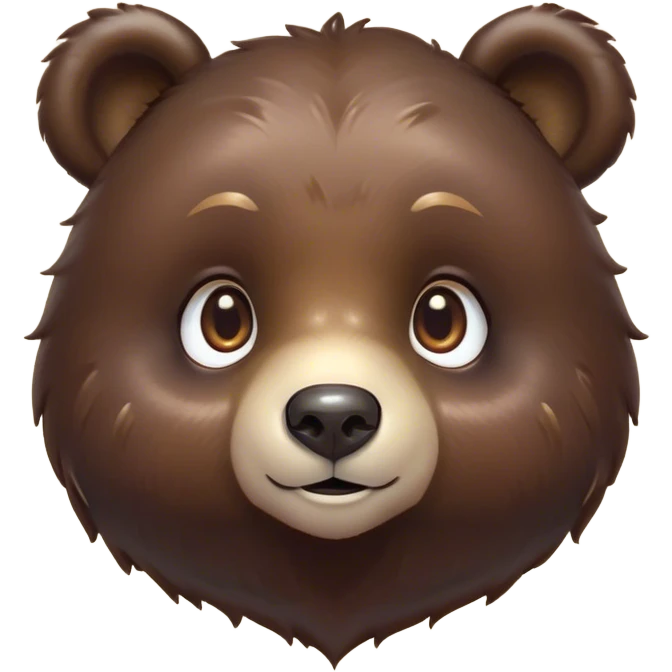 Cinematic Cute Bear Portrait Emoji, Head tilted playfully and inquisitively, featuring a glossy dark brown fur with a natural sheen and round, sparkling eyes filled with gentle curiosity, Simplified yet irresistibly adorable features, highly detailed, glowing with a warm, friendly glow, high shine, affectionate and mighty, stylized with a touch of woodland whimsy, bright and endearing, soft glowing outline, capturing the essence of a mischievous yet loving bear, so playful it feels like it could amble out of the screen and into your arms! emoji