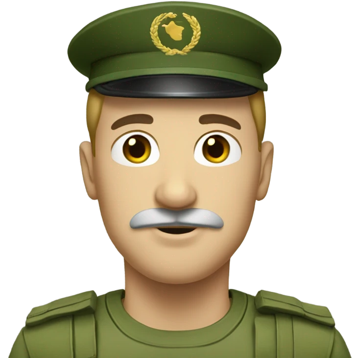 white man with small black mustache wearing green army hat emoji