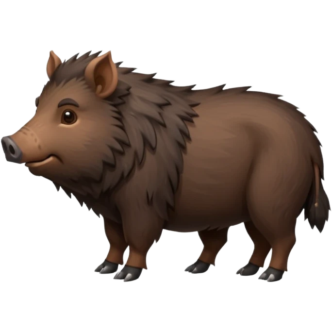 cute hairy boar, dark brown body, full body, side view emoji