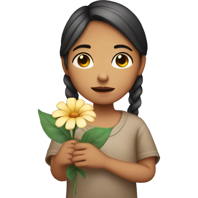 A girl holding a flower in her hand with a sad face  emoji