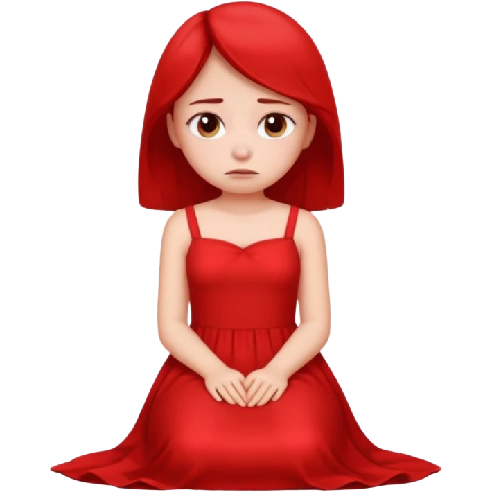 sad girl in a long red dress, sitting, emoji style emoji
