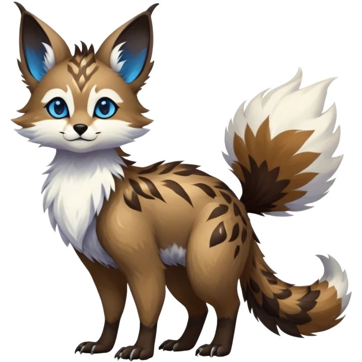 Epic Feral Rare Fantasy shiny cool fluffy Vernid-Trico-species-hybrid-animal by LiLaiRa, random markings, tufted tail, tufted ears, full body emoji