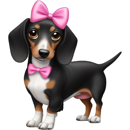 black and white dachshund with pink bows on ears emoji