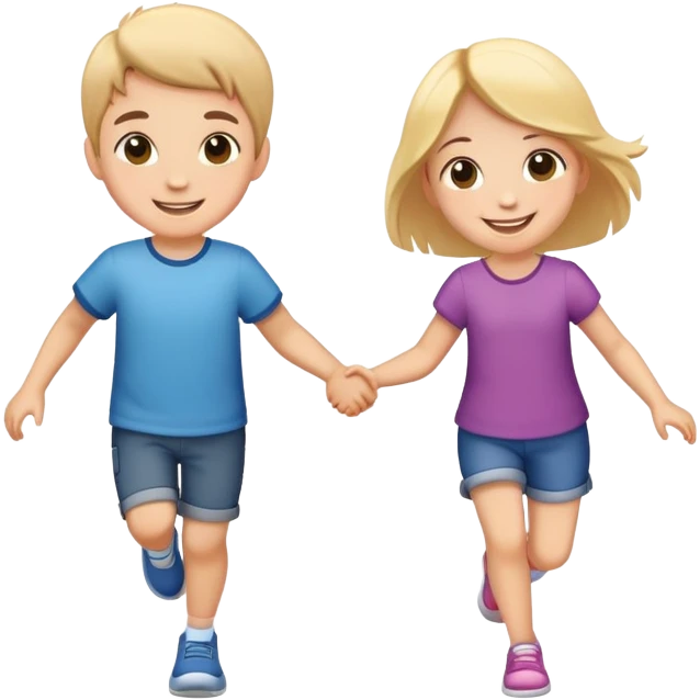 two children skipping hand in hand, happy and playful emoji